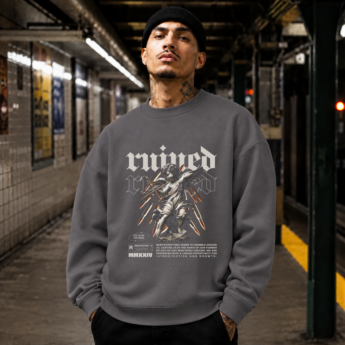 Ruined Angel Statue T-Shirt – Dark Art / Renaissance Aesthetic Graphic Tee - Color: charcoal