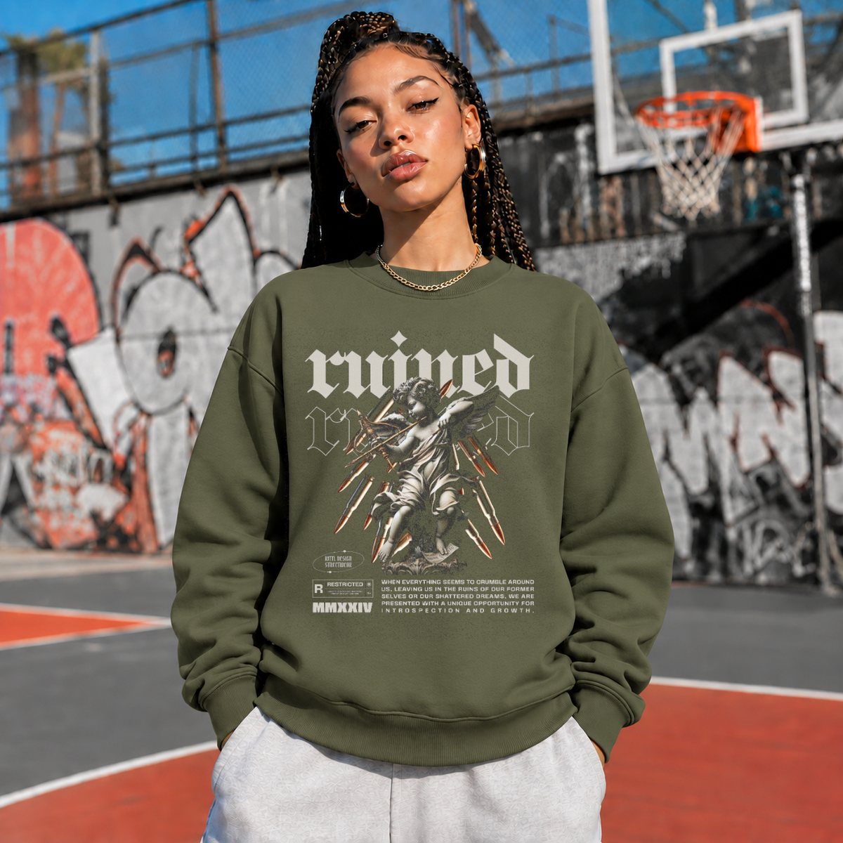 Ruined Angel Statue T-Shirt – Dark Art / Renaissance Aesthetic Graphic Tee - Color: military green