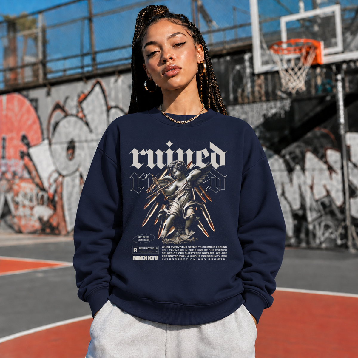 Ruined Angel Statue T-Shirt – Dark Art / Renaissance Aesthetic Graphic Tee - Color: navy