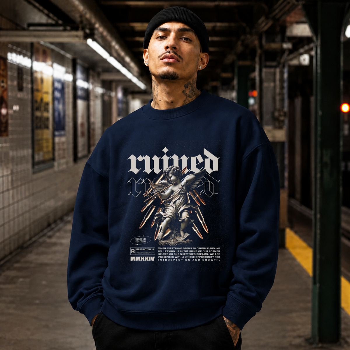 Ruined Angel Statue T-Shirt – Dark Art / Renaissance Aesthetic Graphic Tee - Color: navy
