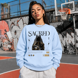 Sacred Hooded Figure T-Shirt – Dark Editorial / Gothic Streetwear Tee - Color: light blue