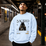 Sacred Hooded Figure T-Shirt – Dark Editorial / Gothic Streetwear Tee - Color: light blue
