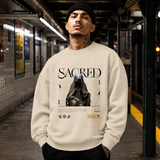 Sacred Hooded Figure T-Shirt – Dark Editorial / Gothic Streetwear Tee - Color: sand