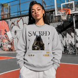 Sacred Hooded Figure T-Shirt – Dark Editorial / Gothic Streetwear Tee - Color: sport grey