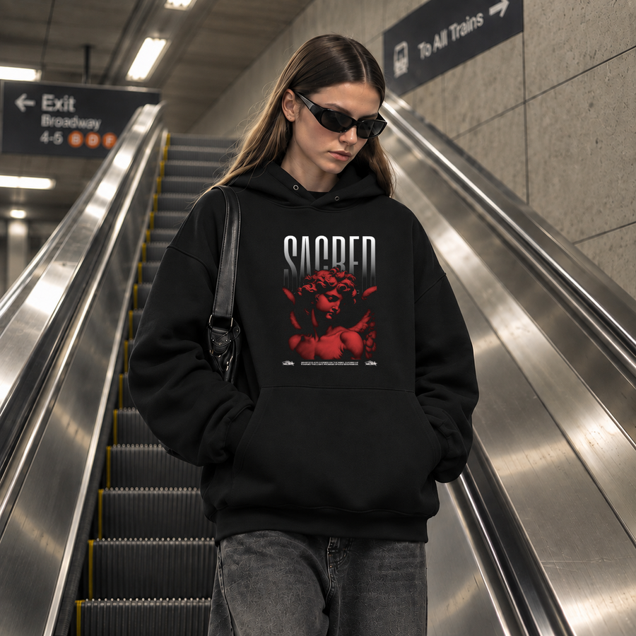 Sacred Mechanical Divinity Statue Hoodie – Dark Art / Renaissance Aesthetic Graphic Hoodie - Color: black