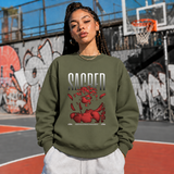 Sacred Mechanical Divinity Statue Sweatshirt – Dark Art / Renaissance Aesthetic Graphic Sweatshirt - Color: military green
