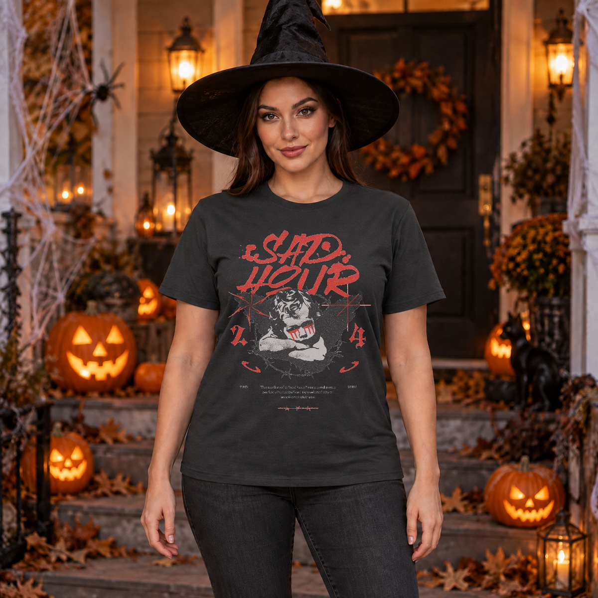 Sad Hour T-Shirt – Dark Editorial Graphic Design Graphic Tee - Color: charcoal