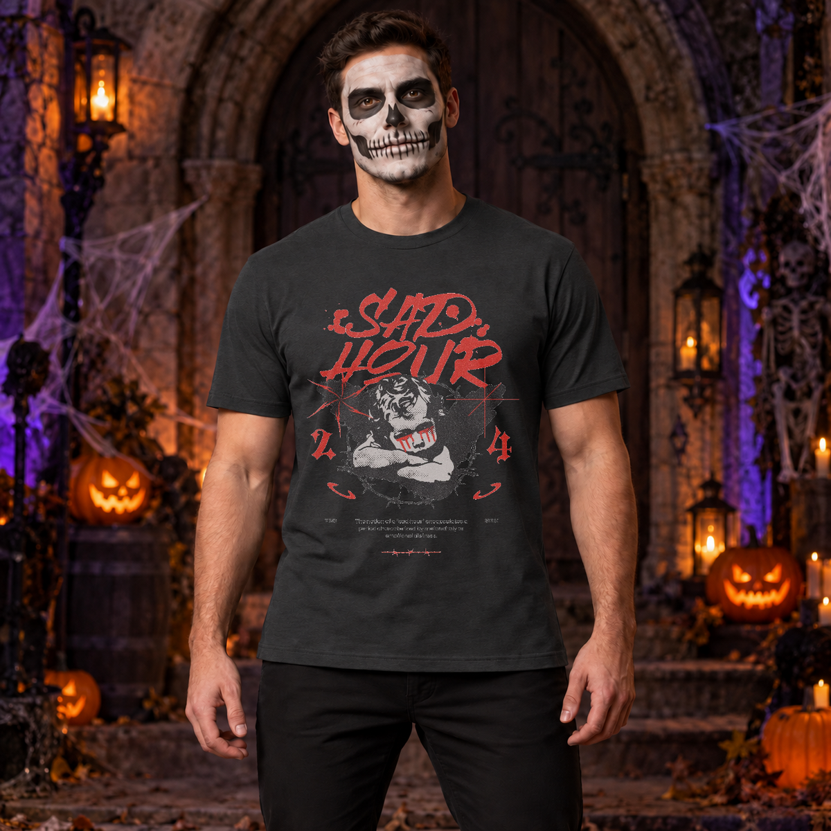 Sad Hour T-Shirt – Dark Editorial Graphic Design Graphic Tee - Color: charcoal