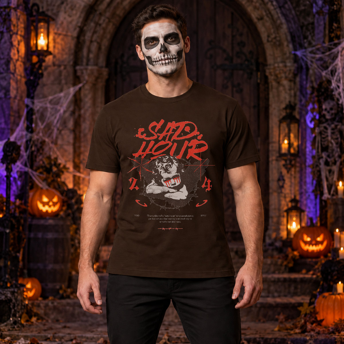 Sad Hour T-Shirt – Dark Editorial Graphic Design Graphic Tee - Color: chocolate