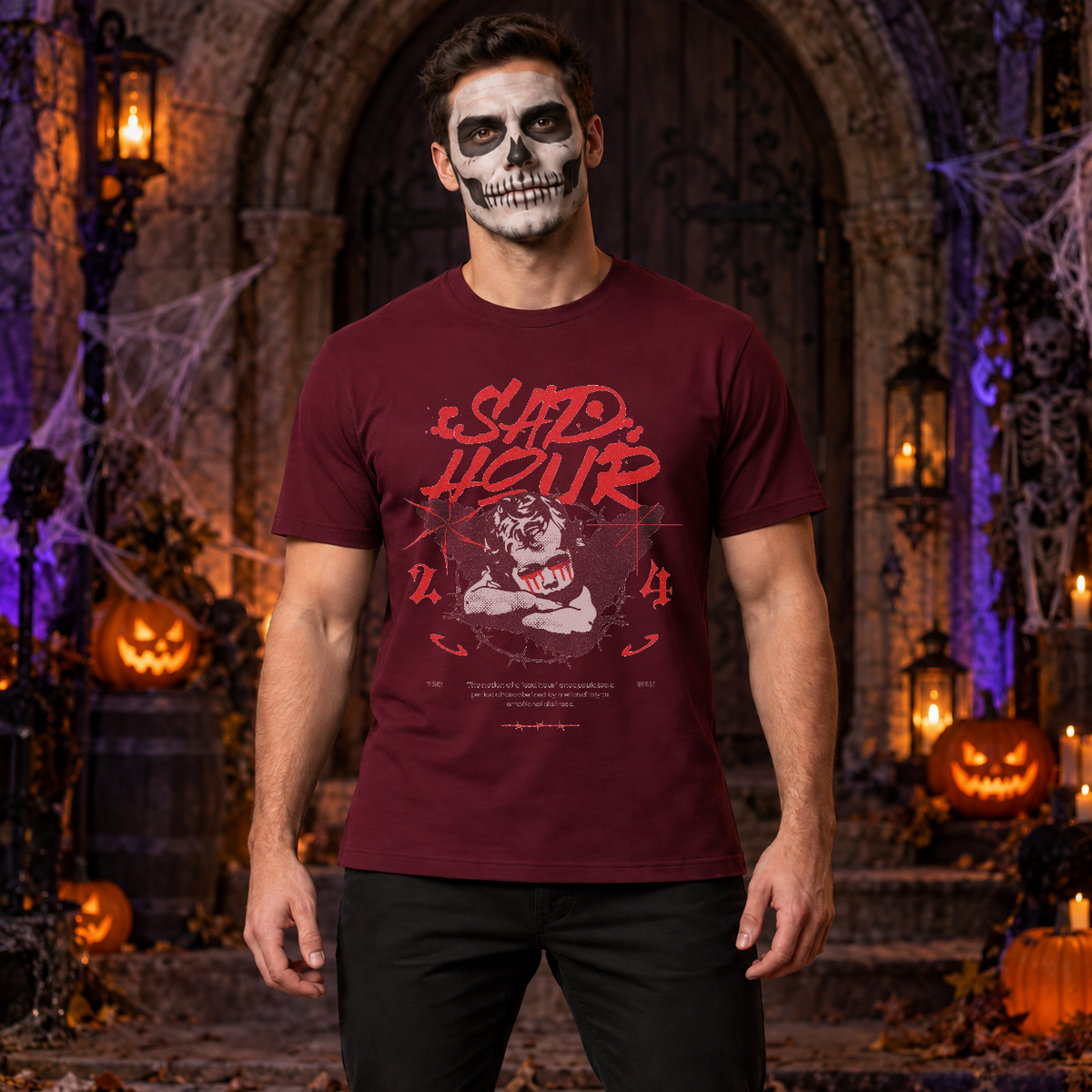 Sad Hour T-Shirt – Dark Editorial Graphic Design Graphic Tee - Color: maroon