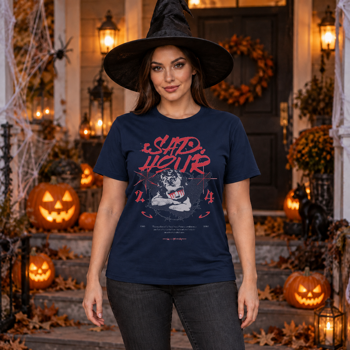 Sad Hour T-Shirt – Dark Editorial Graphic Design Graphic Tee - Color: navy