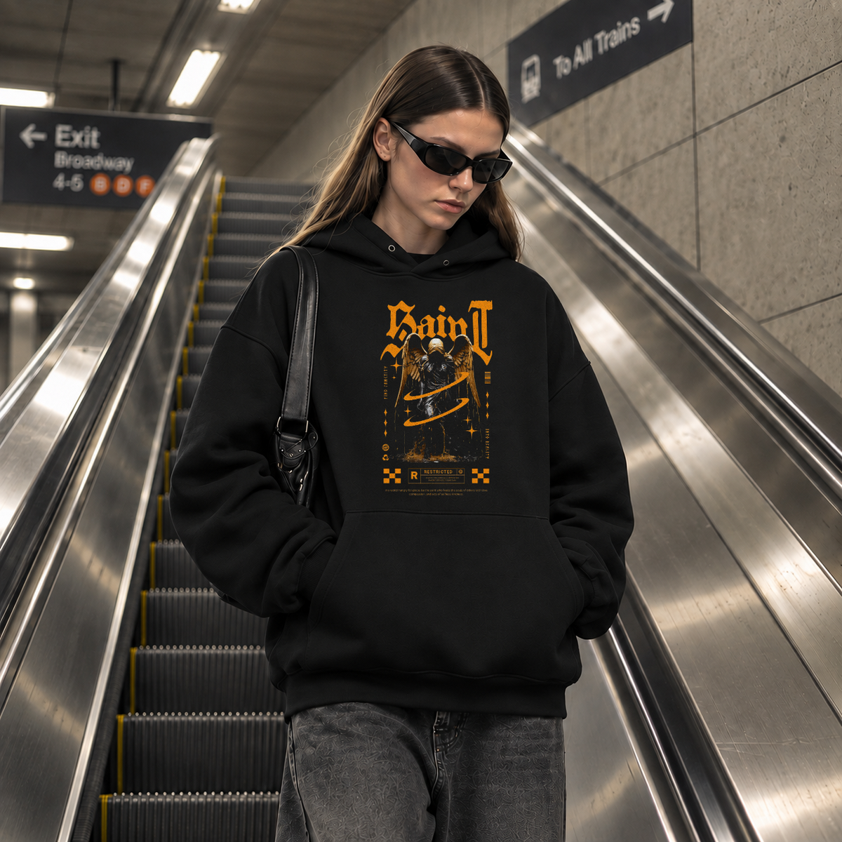 Saint Gold Reaper Angel Hoodie – Gothic Streetwear Poster Graphic Hoodie - Color: black