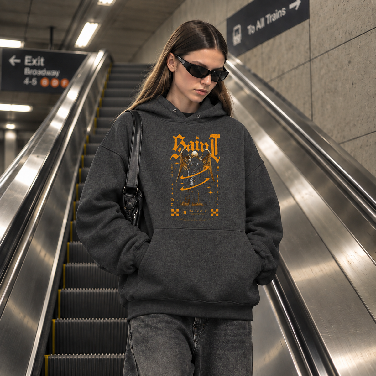 Saint Gold Reaper Angel Hoodie – Gothic Streetwear Poster Graphic Hoodie - Color: dark heather
