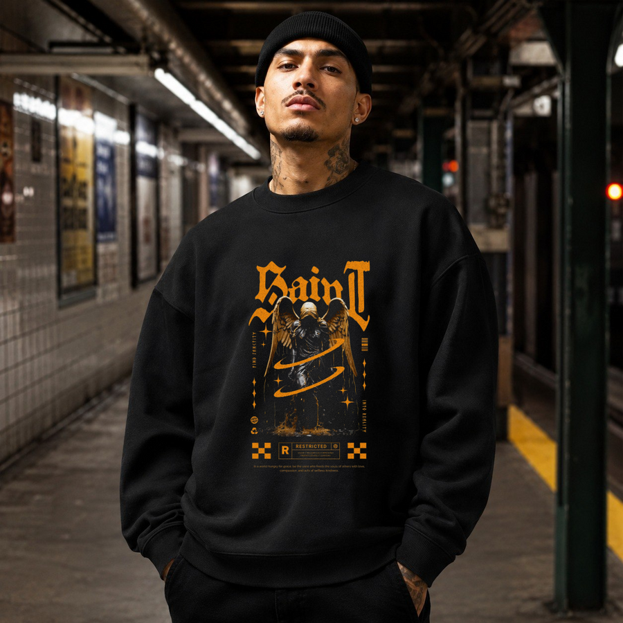 Saint Gold Reaper Angel T-Shirt – Gothic Streetwear Poster Graphic Tee - Color: black
