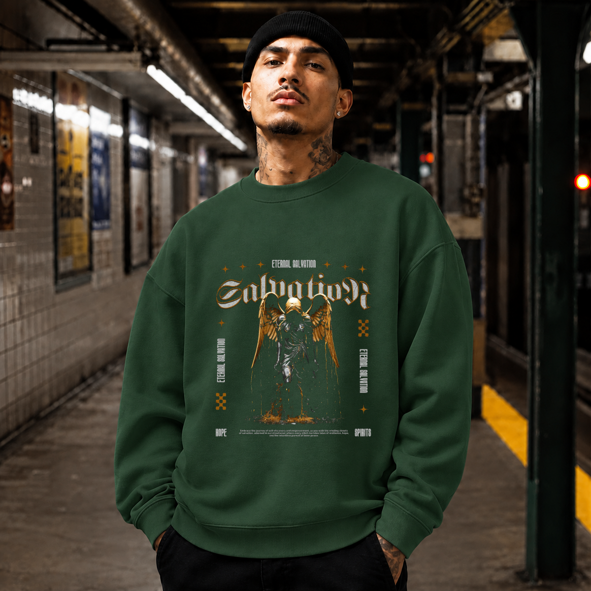 Salvation Gold Vintage Statue T-Shirt – Dark Art / Renaissance Aesthetic Graphic Tee - Color: forest green
