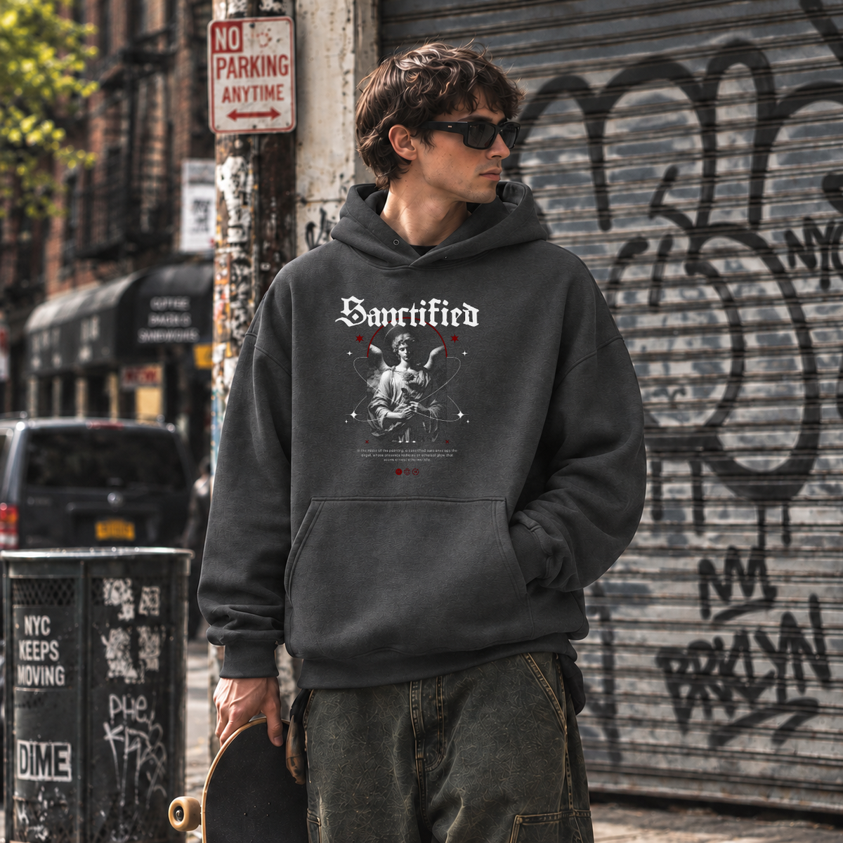Sanctified Angel Hoodie – Dark Art / Renaissance Aesthetic Graphic Hoodie - Color: dark heather