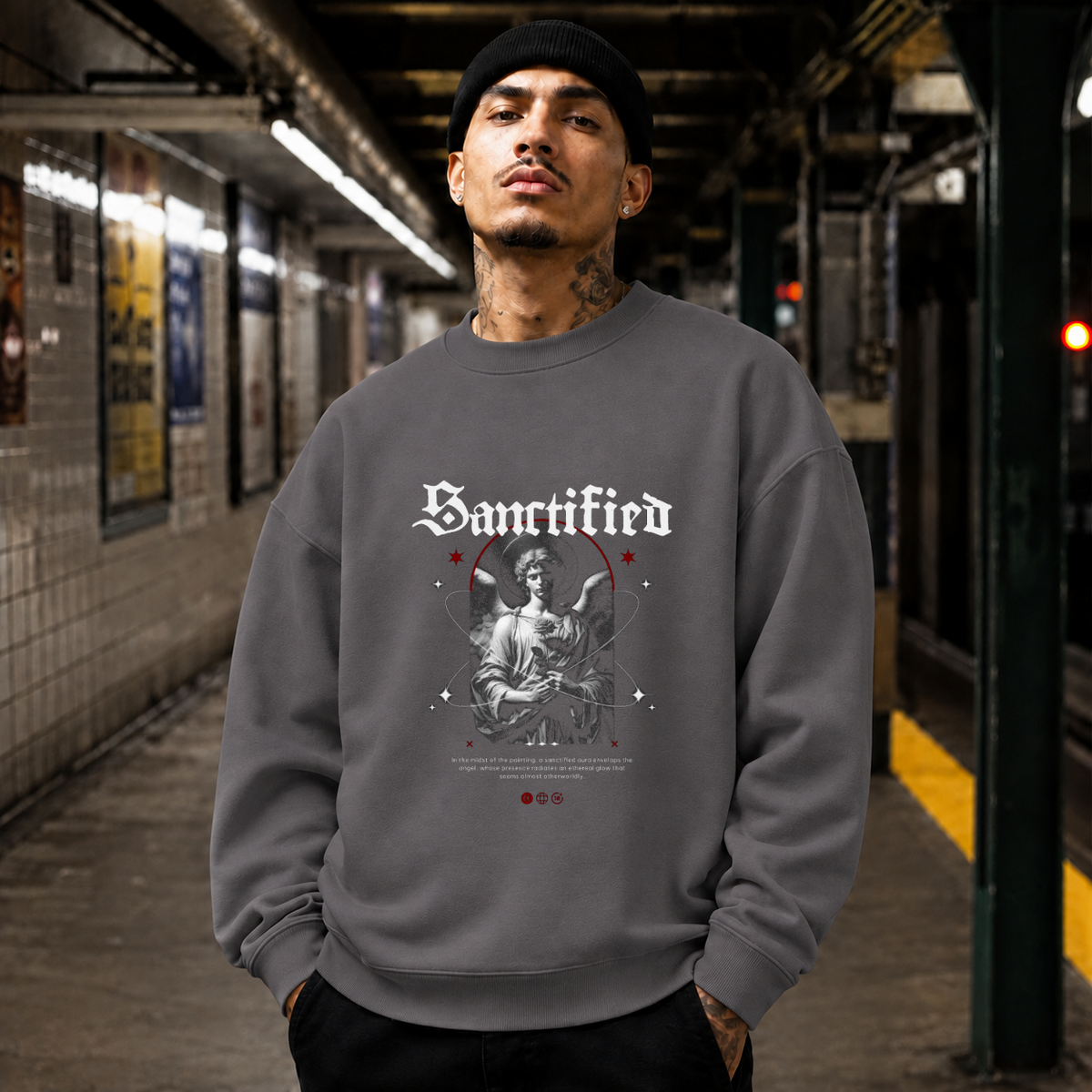 Sanctified Angel T-Shirt – Dark Art / Renaissance Aesthetic Graphic Tee - Color: charcoal