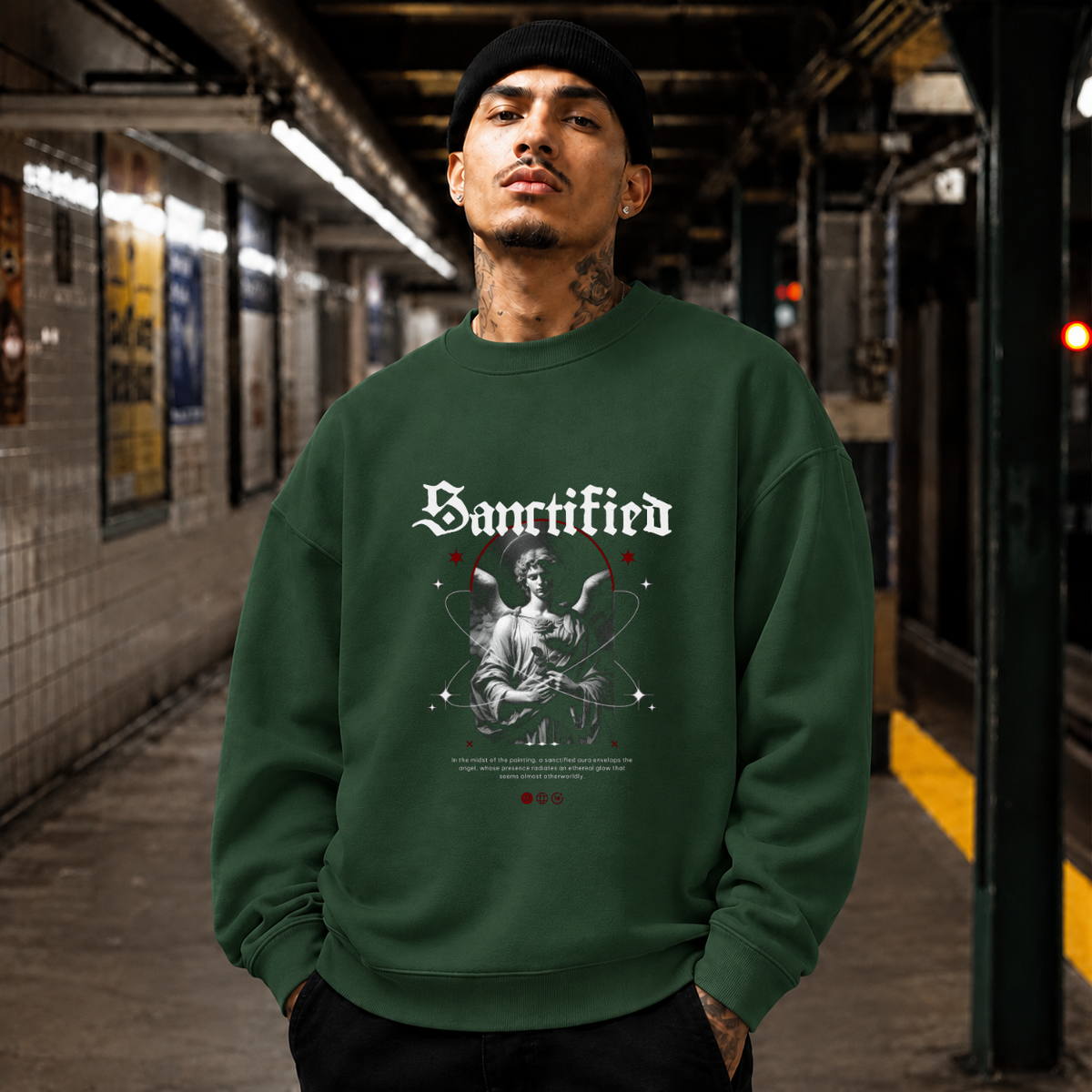 Sanctified Angel T-Shirt – Dark Art / Renaissance Aesthetic Graphic Tee - Color: forest green