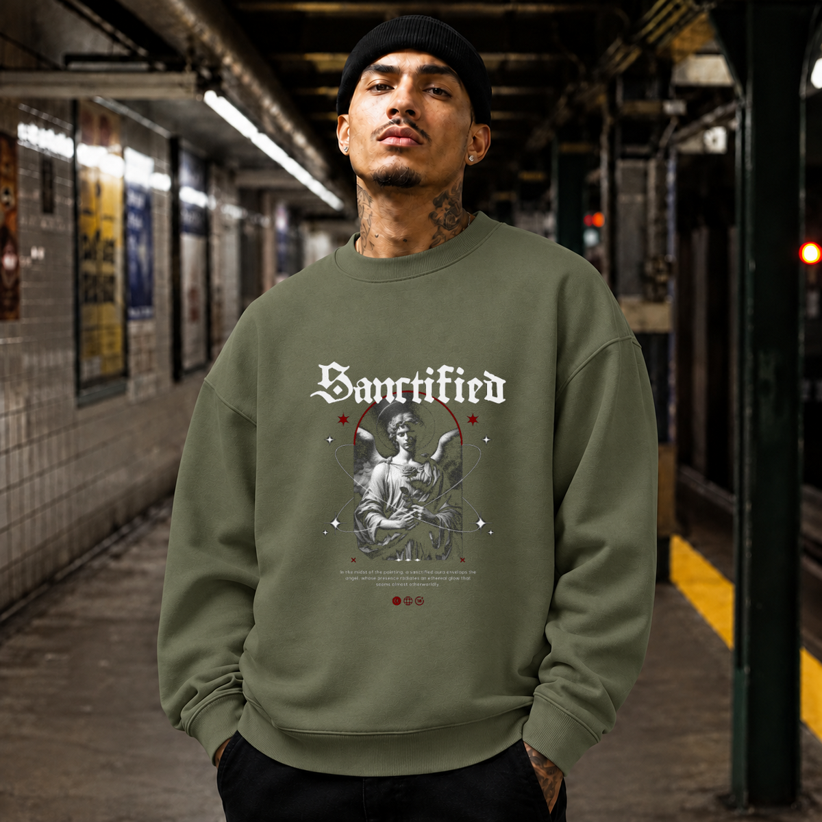 Sanctified Angel T-Shirt – Dark Art / Renaissance Aesthetic Graphic Tee - Color: military green