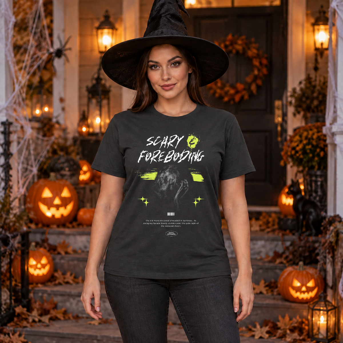 Scary - Foreboding T-Shirt – Halloween Streetwear Graphic Graphic Tee - Color: charcoal