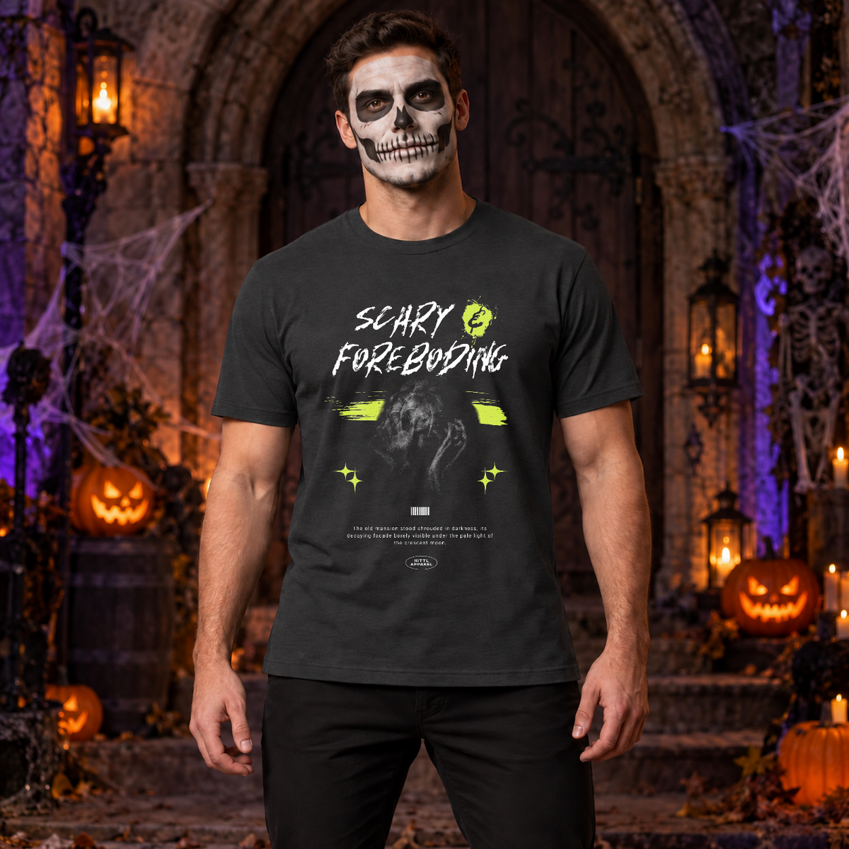 Scary - Foreboding T-Shirt – Halloween Streetwear Graphic Graphic Tee - Color: charcoal