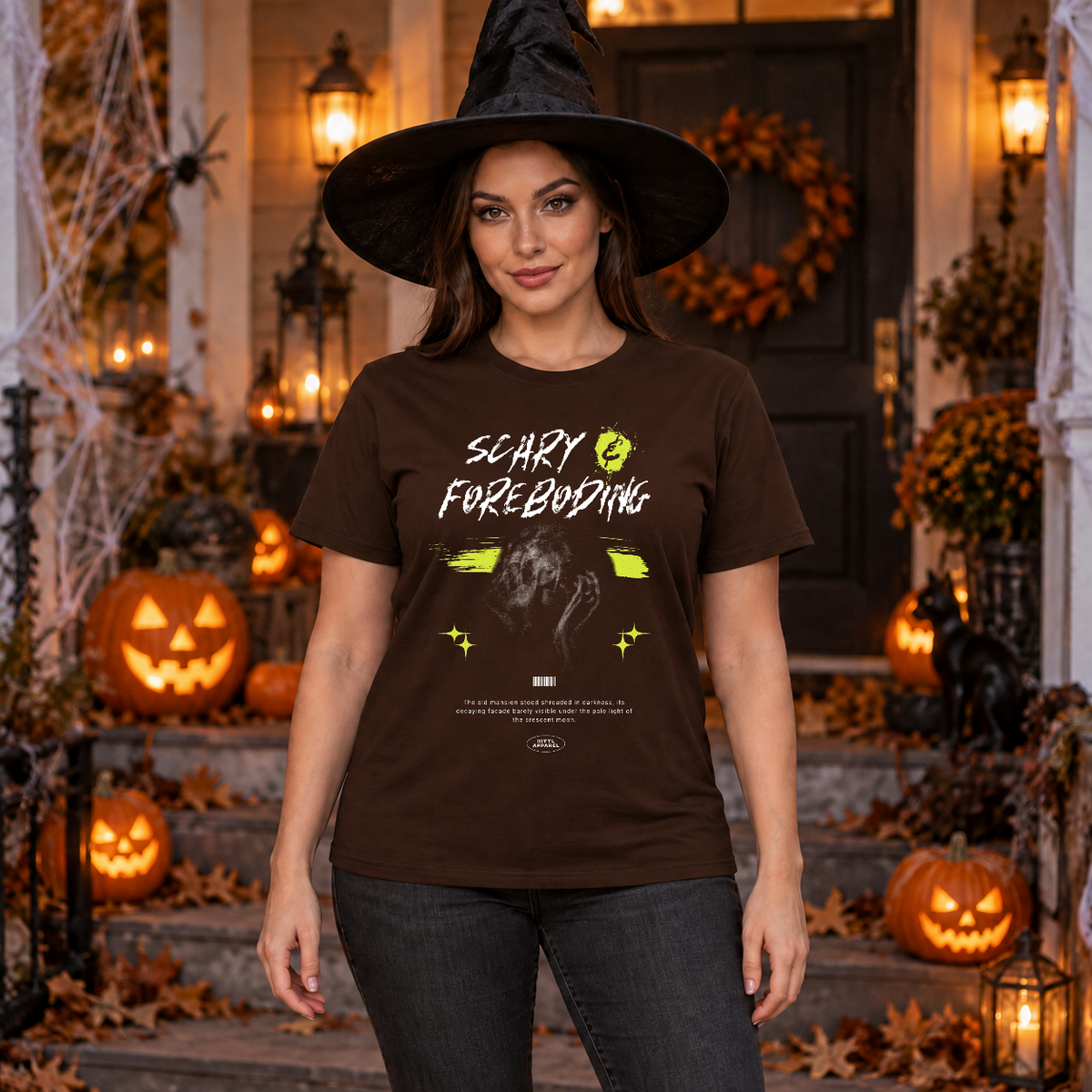 Scary - Foreboding T-Shirt – Halloween Streetwear Graphic Graphic Tee - Color: chocolate