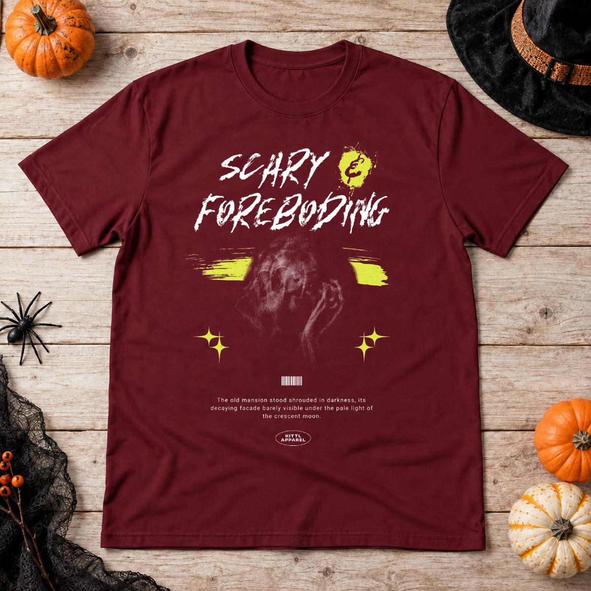 Scary - Foreboding T-Shirt – Halloween Streetwear Graphic Graphic Tee - Color: maroon