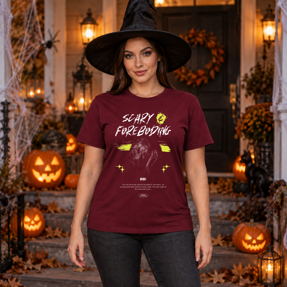 Scary - Foreboding T-Shirt – Halloween Streetwear Graphic Graphic Tee - Color: maroon