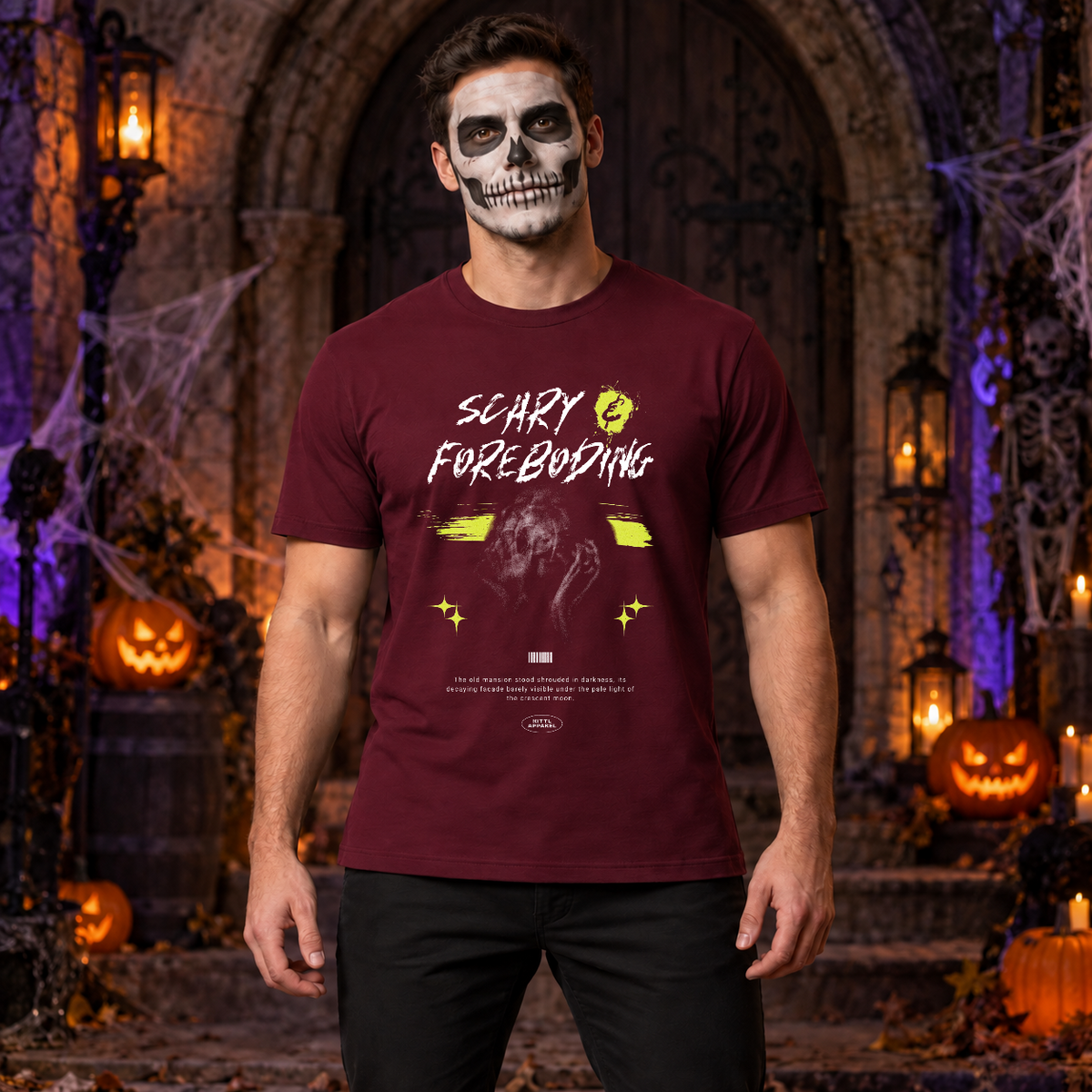 Scary - Foreboding T-Shirt – Halloween Streetwear Graphic Graphic Tee - Color: maroon