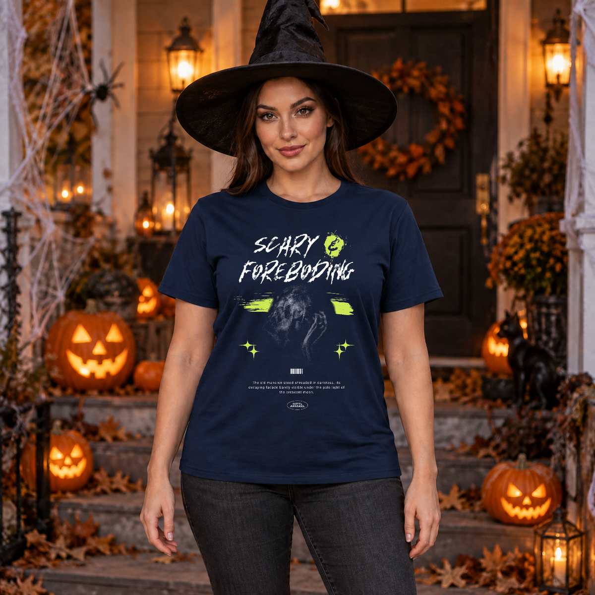 Scary - Foreboding T-Shirt – Halloween Streetwear Graphic Graphic Tee - Color: navy