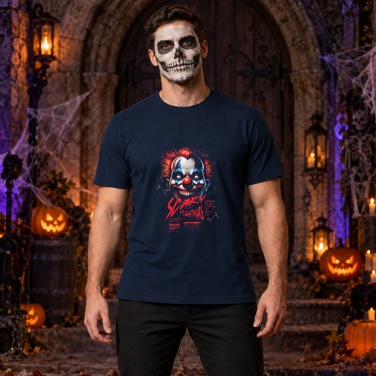 Scary Nightmare T-Shirt – Skull & Reaper Gothic Graphic Graphic Tee - Color: navy