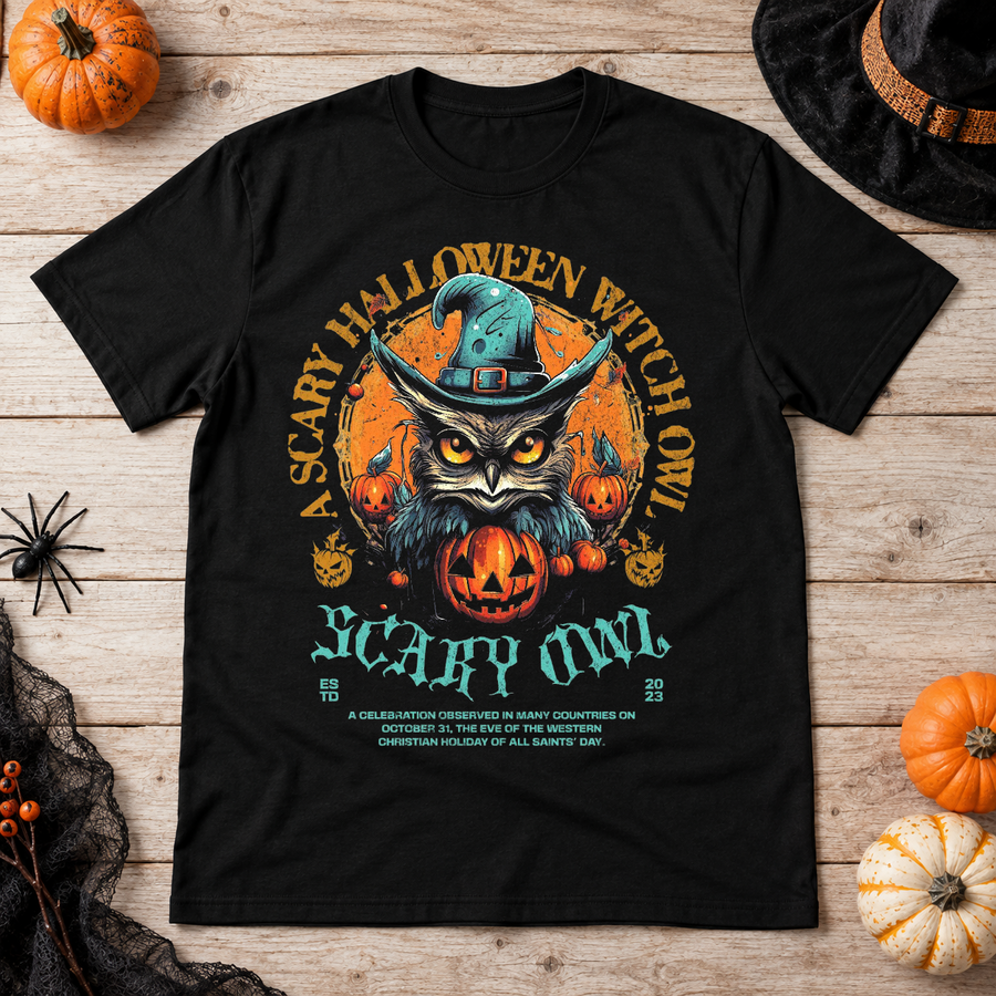 Scary Owl T-Shirt – Halloween Streetwear Graphic Graphic Tee - Color: black