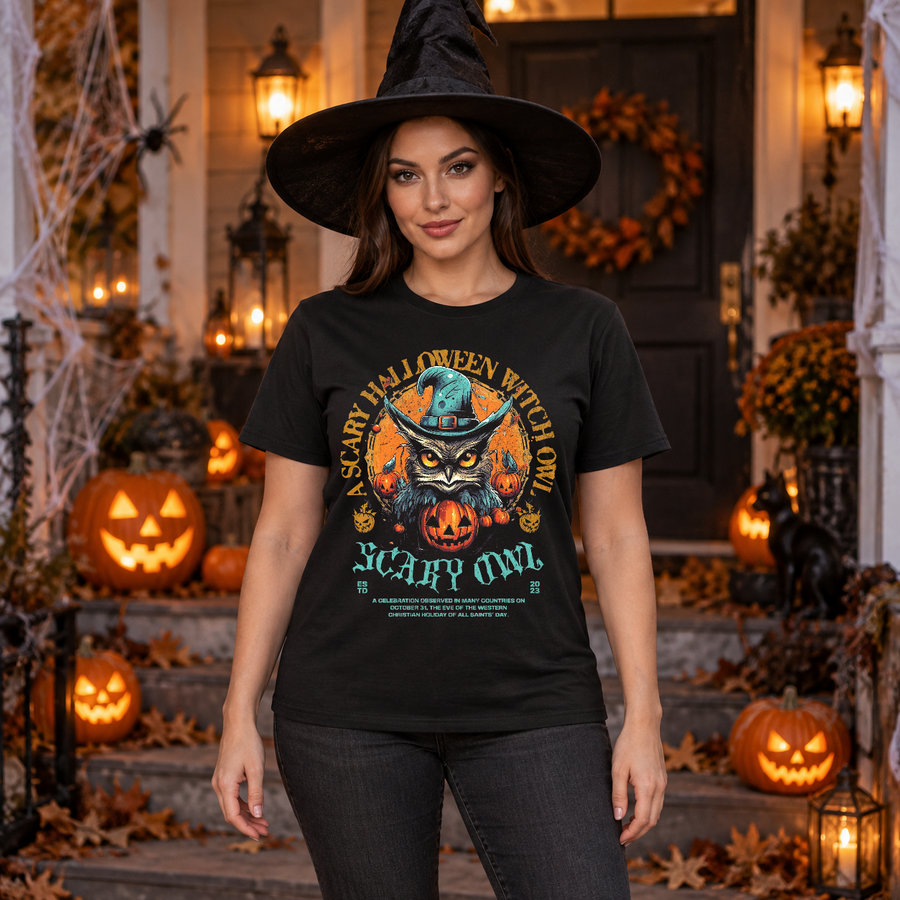 Scary Owl T-Shirt – Halloween Streetwear Graphic Graphic Tee - Color: black