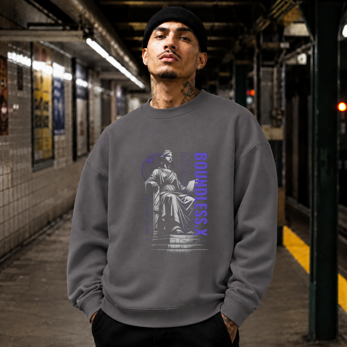 Sculpture Seat Boundless Statue T-Shirt – Dark Art / Renaissance Aesthetic Graphic Tee - Color: charcoal