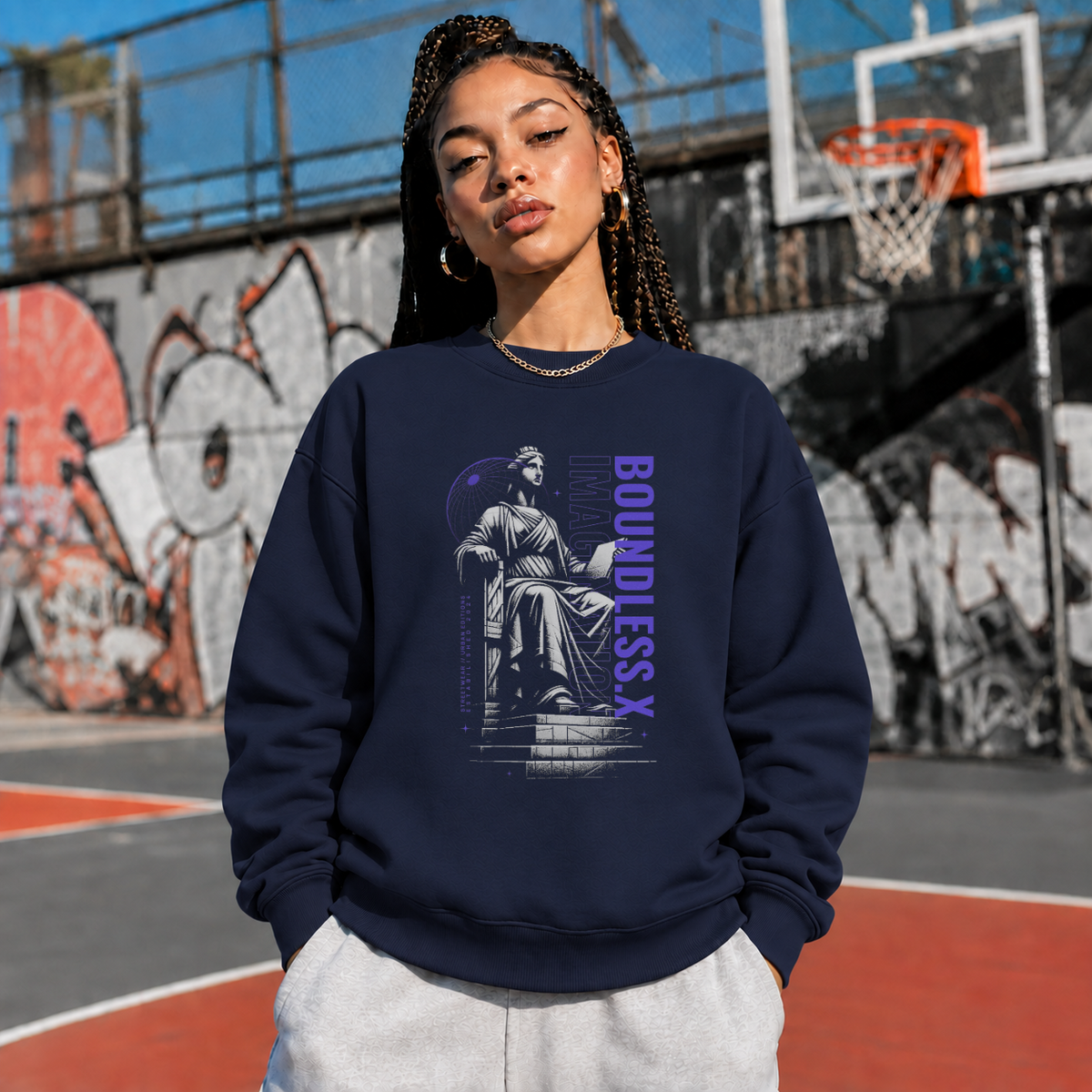 Sculpture Seat Boundless Statue T-Shirt – Dark Art / Renaissance Aesthetic Graphic Tee - Color: navy