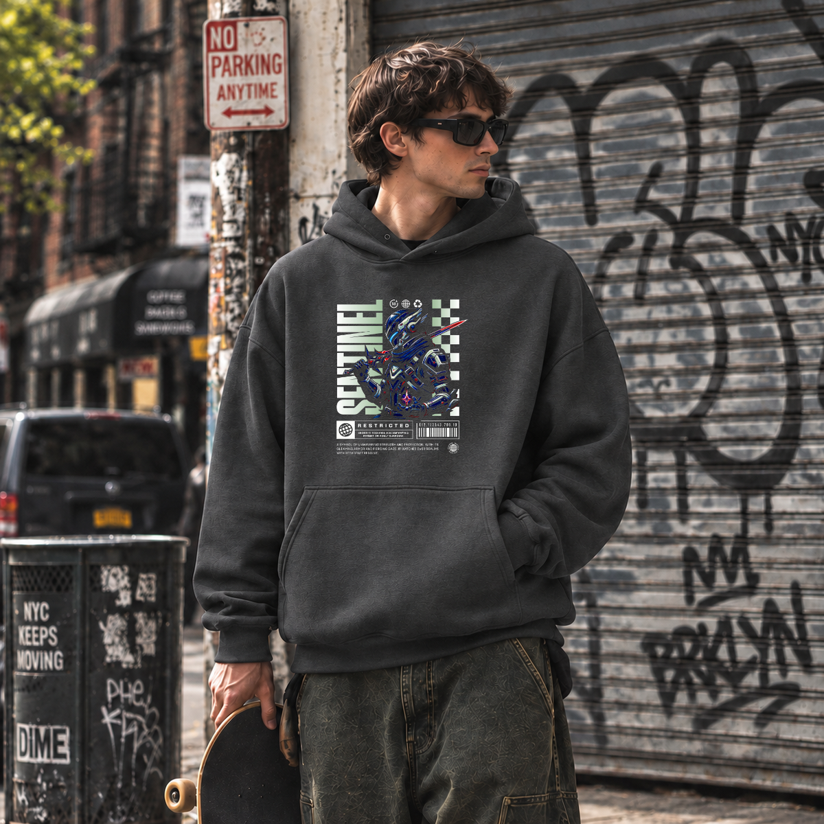 Sentinel Mecha Robot Hoodie – Contemporary Gothic Graphic Design Hoodie - Color: dark heather