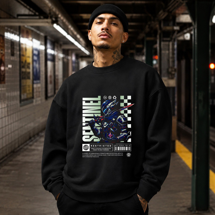 Sentinel Mecha Robot T-Shirt – Contemporary Gothic Graphic Design Tee - Color: black