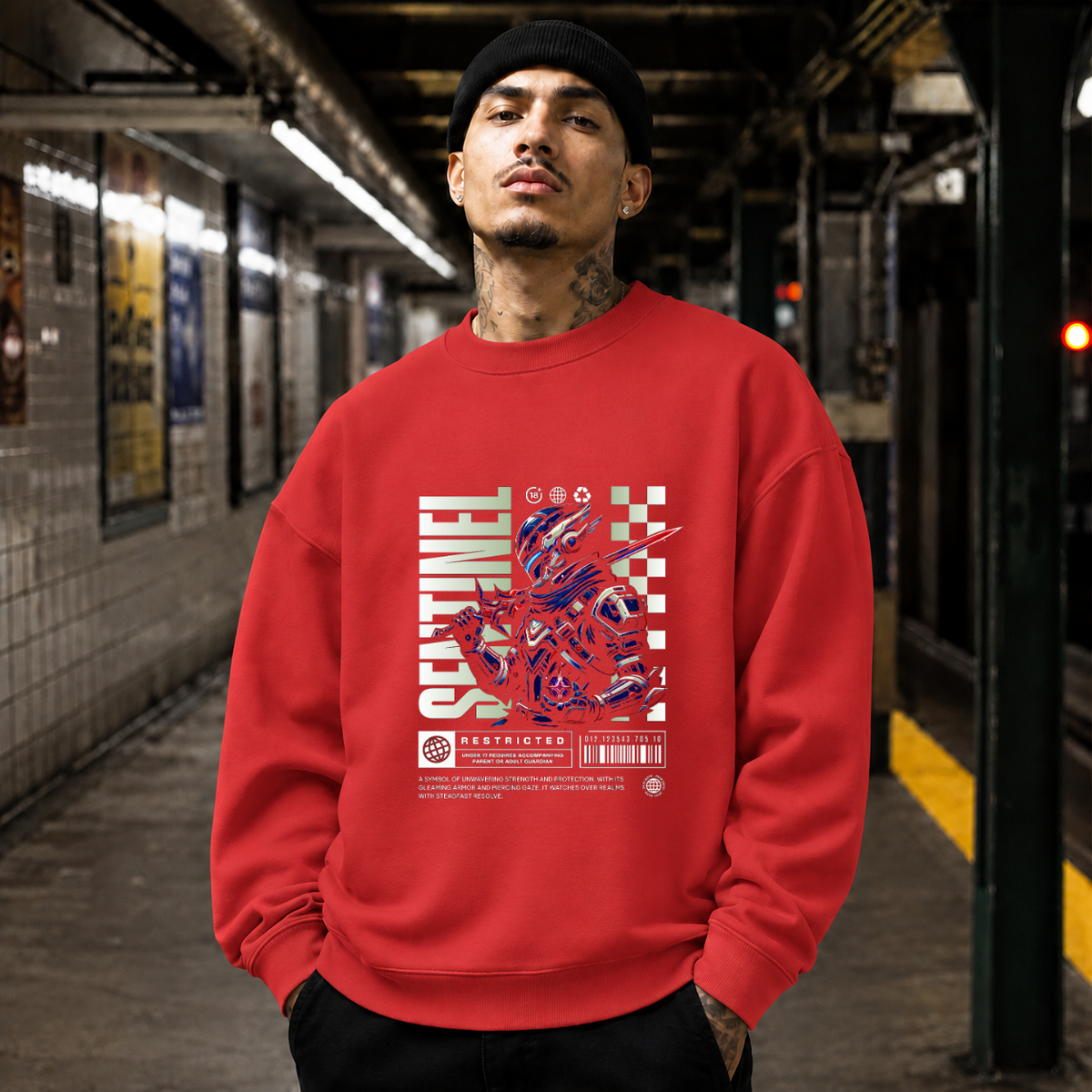 Sentinel Mecha Robot T-Shirt – Contemporary Gothic Graphic Design Tee - Color: red