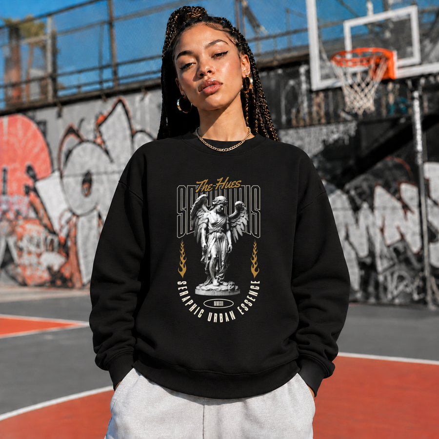 Seraphic Urban Essence Angel Sweatshirt – Dark Art / Renaissance Aesthetic Graphic Sweatshirt - Color: black