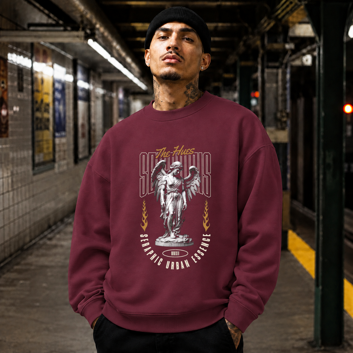 Seraphic Urban Essence Angel T-Shirt – Dark Art / Renaissance Aesthetic Graphic Tee - Color: maroon