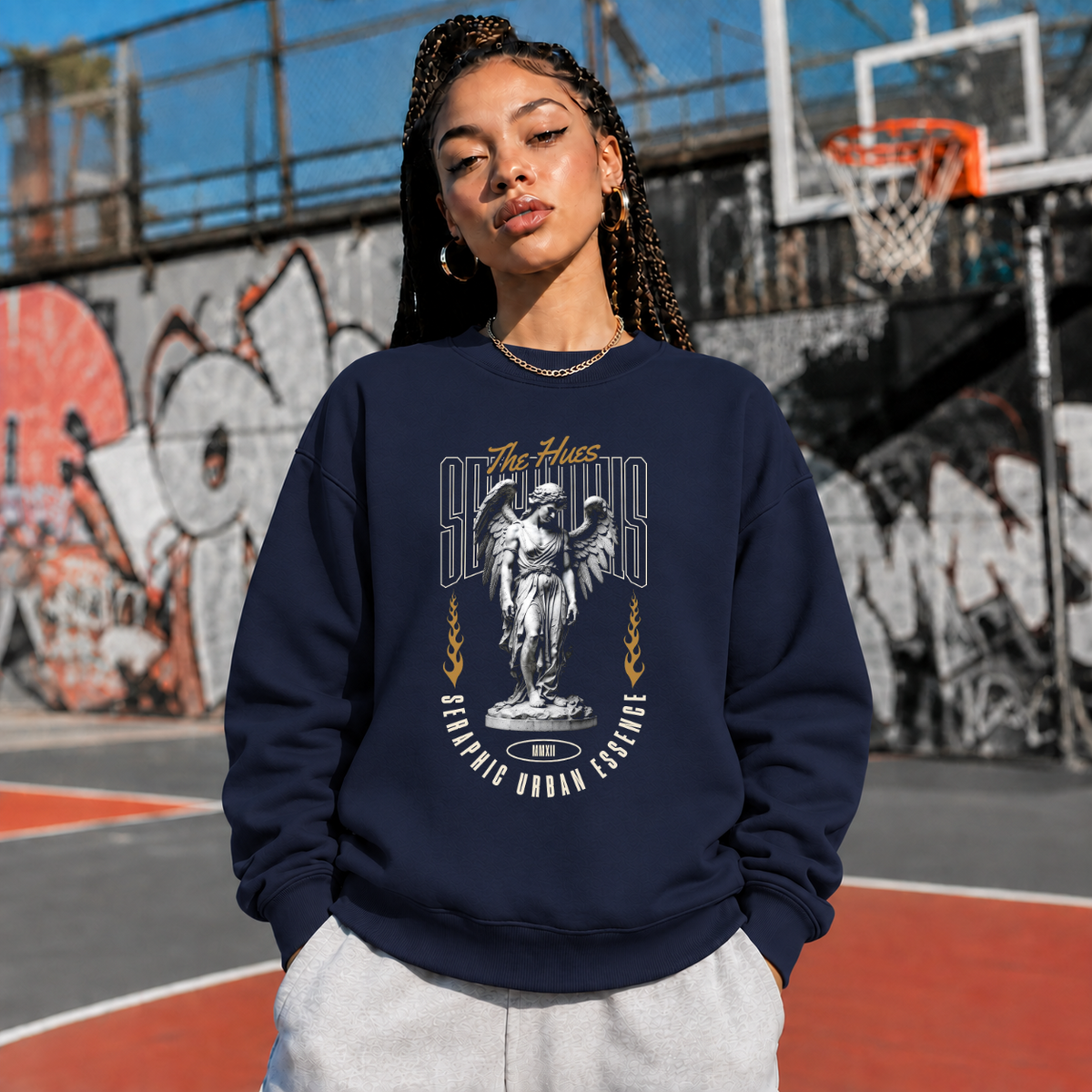 Seraphic Urban Essence Angel T-Shirt – Dark Art / Renaissance Aesthetic Graphic Tee - Color: navy