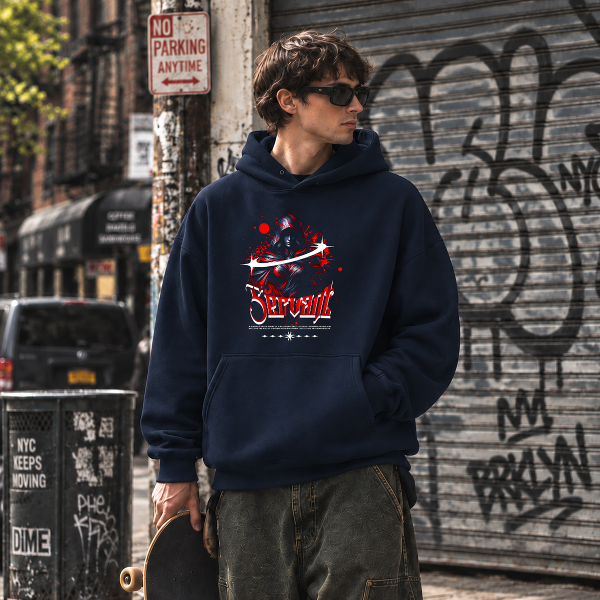 Servant Reaper Hoodie – Gothic Streetwear Poster Graphic Hoodie - Color: navy