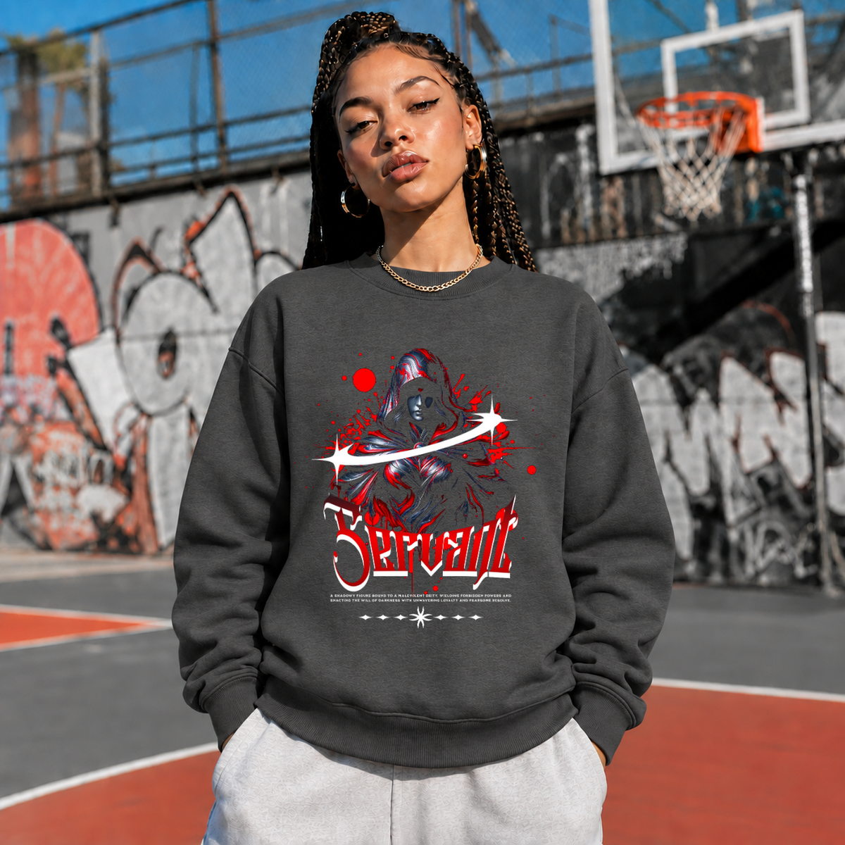 Servant Reaper Sweatshirt – Gothic Streetwear Poster Graphic Sweatshirt - Color: dark heather