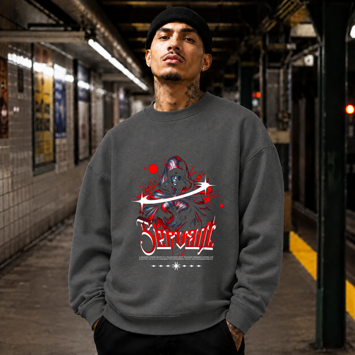Servant Reaper Sweatshirt – Gothic Streetwear Poster Graphic Sweatshirt - Color: dark heather