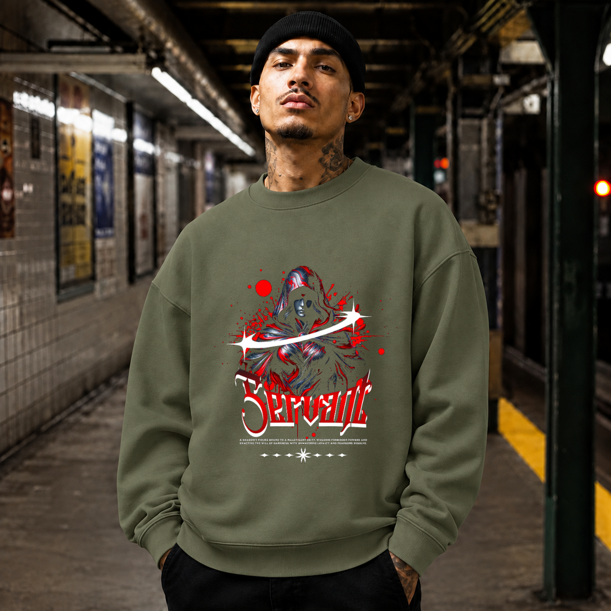 Servant Reaper T-Shirt – Gothic Streetwear Poster Graphic Tee - Color: military green