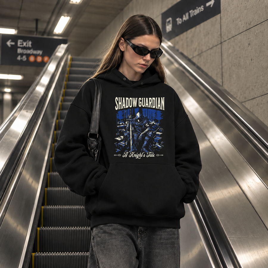 Shadow Guardian Knight's Tale Hoodie – Gothic Streetwear Poster Graphic Hoodie - Color: black