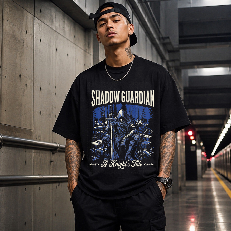 Shadow Guardian Knight's Tale T-Shirt – Gothic Streetwear Poster Graphic Tee - Color: Black