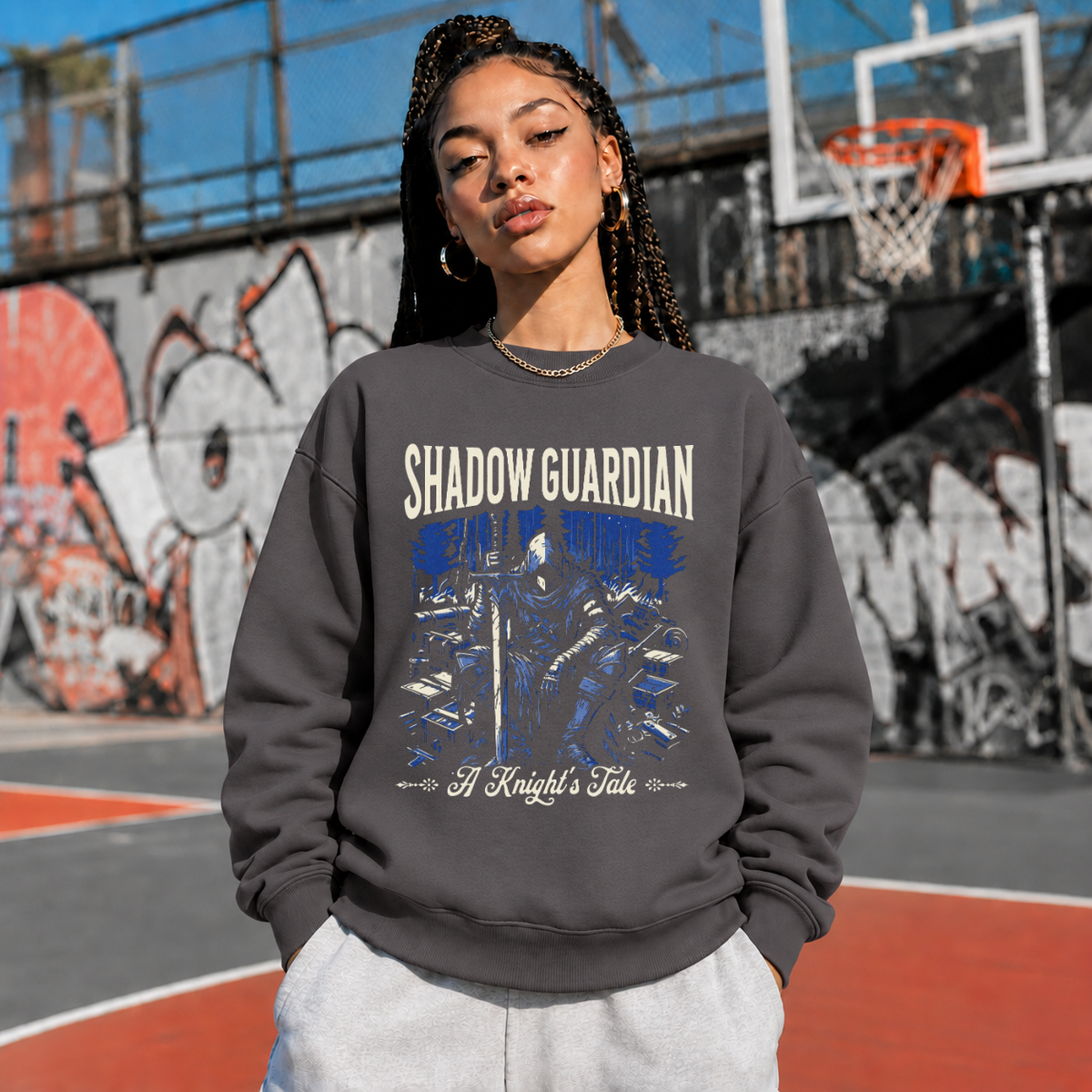 Shadow Guardian Knight's Tale T-Shirt – Gothic Streetwear Poster Graphic Tee - Color: charcoal