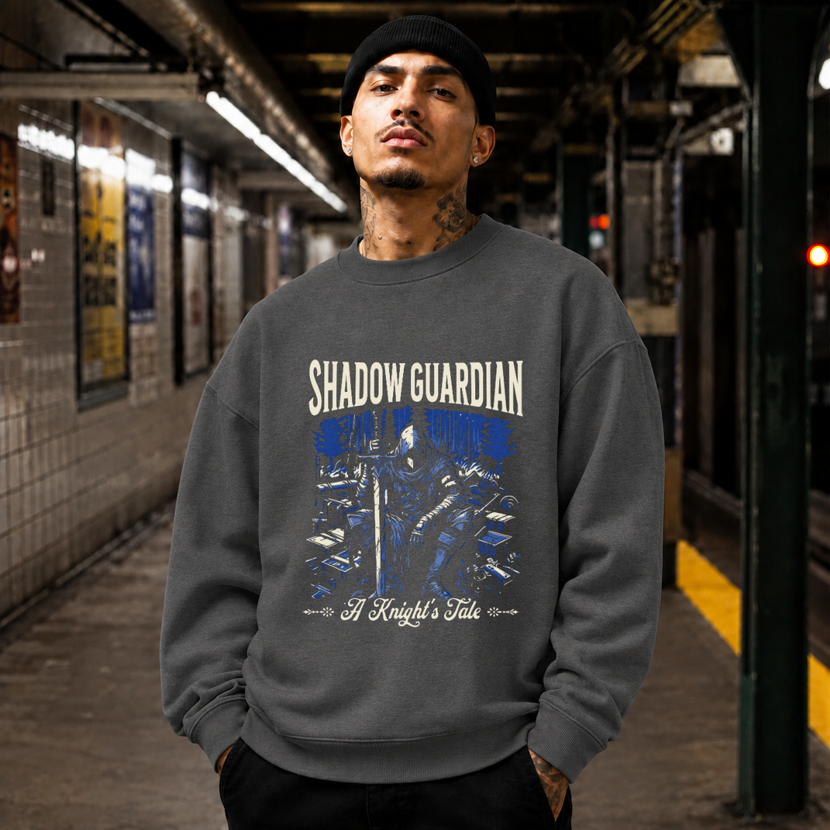 Shadow Guardian Knight's Tale T-Shirt – Gothic Streetwear Poster Graphic Tee - Color: dark heather