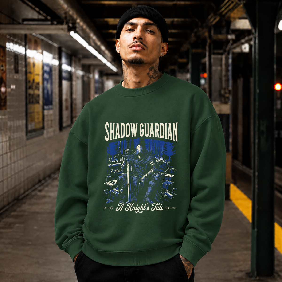 Shadow Guardian Knight's Tale T-Shirt – Gothic Streetwear Poster Graphic Tee - Color: forest green